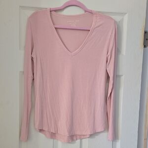 American Eagle Outfitters Women's Pink V-Neck Top